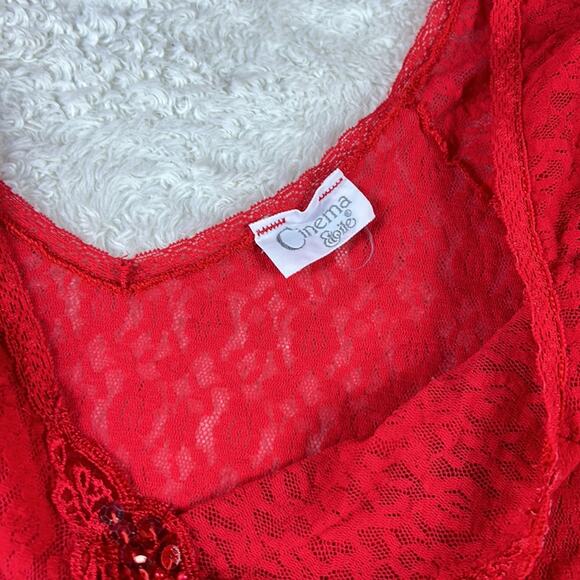 Vintage Cinema Etoile red lace and satin maxi slip, size large - Picture 9 of 10